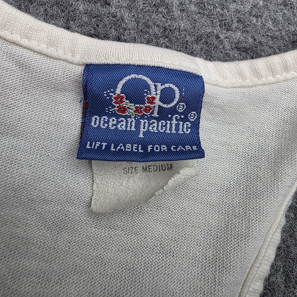 Vintage 80s Ocean Pacific OP Surf Tank Top Shirt Medium White Graphic Made USA - Picture 3 of 7